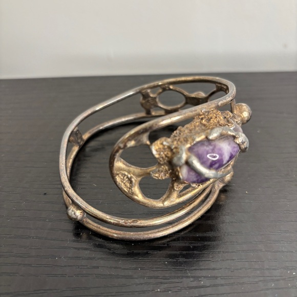 Vintage D.S. Dansk Smykkekunst ModernistBrutalist Handmade Denmark Cuff Bracelet - Picture 5 of 12